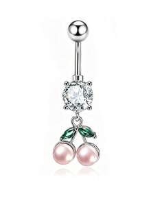 Cute Cherry Belly Button Rings For Women Dangly Belly Piercing Jewelry Navel Ring Pearl Heart Dangle Belly Button Piercings Daily Gift Party - Belly Button Ring - View 16