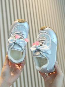 Spring/Autumn New Girls' Sports Shoes, Polka Dot Cherry Bowknot Kids Non-Slip Soft Sole Casual Shoes - Silver - View 4