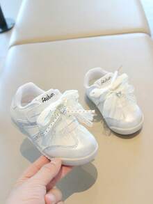 1 Pair Lace Bow Decor Children's Sneakers, Comfortable Fashionable Baby Sports Shoes, Spring/Autumn New Girls' Training Shoes - Beige - View 2