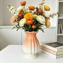 1pc 3D Lemon Embossed Ceramic Vase, White Wavy Edge, Decorative Vase, Home Tabletop Centerpiece - Multi-color - View 5