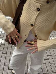 2026 Autumn/Winter British Style Minimalist Elegant Daily Commute Design High Neck Knit Sweater New Women's Cardigan Jacket - Yellow - View 8