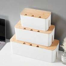 1pc Large Wood Grain Cable Management Box With Lid, Desktop Power Cord And Charger Storage Box, Built-In Cable Winder, Can Organize Power Strips, Data Cables And Messy Wires, Save Desk Space, Suitable For Living Room, Bedroom, Kitchen, Dining Room And Office - Multicolor - View 2