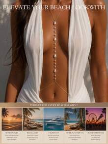 FAAABULS 1pc Women's Gold Pearl Body Chain, Elegant Water Drop Bead Chest Chain & Waist Chain Integrated Adjustable Bikini Necklace, Suitable For Beach Vacation, Pool Party - Pearl - View 2