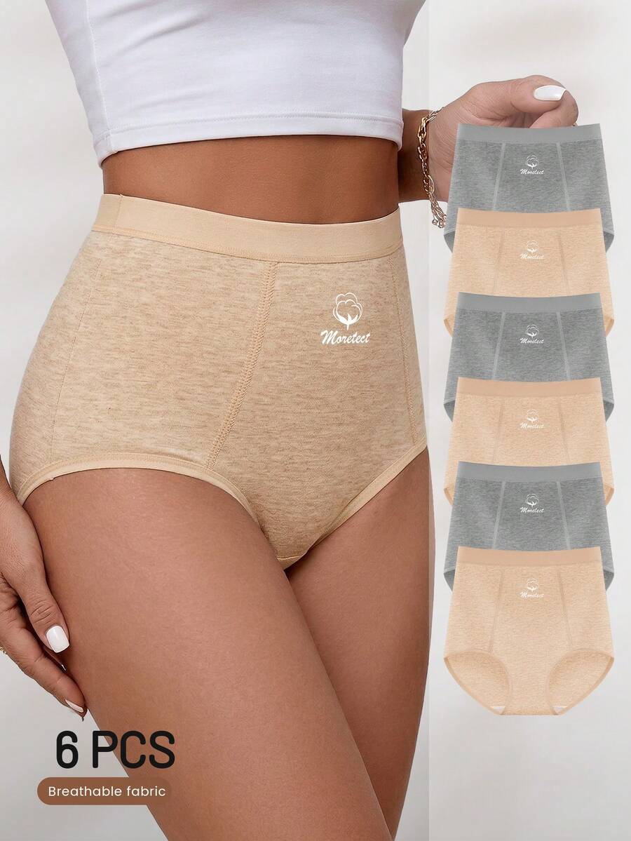 6pcs Women's Mid-High Waist Panties, Daily Triangle Briefs, Minimalist Style, Breathable And Skin-Friendly