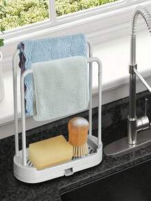 1pc Kitchen Sink Caddy Organizer Rack, Space Saving Storage Holder, For Storing Sponges, Cloths, Brushes, Scourers And Other Kitchen Items, Countertop Organization Shelf And Over Sink Drying Rack, Home Cleaning Accessories, Holiday Gift - Multicolor - View 3