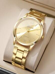 Women's Alloy Band Classic Minimalist Roman Numeral Dial Elegant Quartz Watch, Gift For Girlfriend (1pc/Set) Watch Box Not Included - Gold - View 7