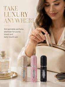 3/2/1pc Luxury Rhinestone Perfume Refillable Bottles (5ml) | Portable Sparkling Travel Spray Bottles | Vacuum Press Fine Mist Sample Dispenser For Women | Elegant Cosmetic Storage - Multicolor - View 5