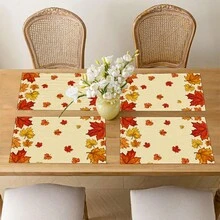 1pc/4pcs/6pcs/8pcs, Autumn, Fallen Leaves Pattern Suitable For Dining Table, Breakfast Mat, Coffee Bar, All-Season Decoration, Washable Table Mat, Room Decor, Kitchen Dining Table Mat, Indoor/Outdoor Party Decor, Home Decor, Ideal Gift - Multicolor - View 7