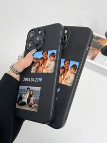 1 buah Casing Ponsel TPU Ultra Tipis Anti-Selip Hitam DIY untuk Foto Ganda Pasangan & Ulang Tahun, Kompatibel dengan Aksesoris Ponsel Apple Duo/18ProMax/17ProMax/16Pro/15/14Plus/13Pro/12ProMax/11/XsMax/8/7/6Plus/5 - Hitam - View 5