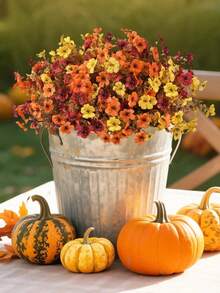 3 Bundles Artificial Autumn Plants Flowers, Outdoor Decor, Silk-Like Colorful Daisies, UV Resistant, Realistic Non-Fading, Suitable For Front Door, Porch, Patio, Yard, Balcony Autumn Decoration - Multicolor - View 7