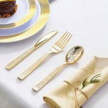 20pcs Gold Fork & Spoon Cutlery Set, Reusable Gold Utensil Set, Kitchen & Restaurant Tableware Set, Perfect For Birthday, Party, Picnic, Mother's Day And Easter - Gold - View 2