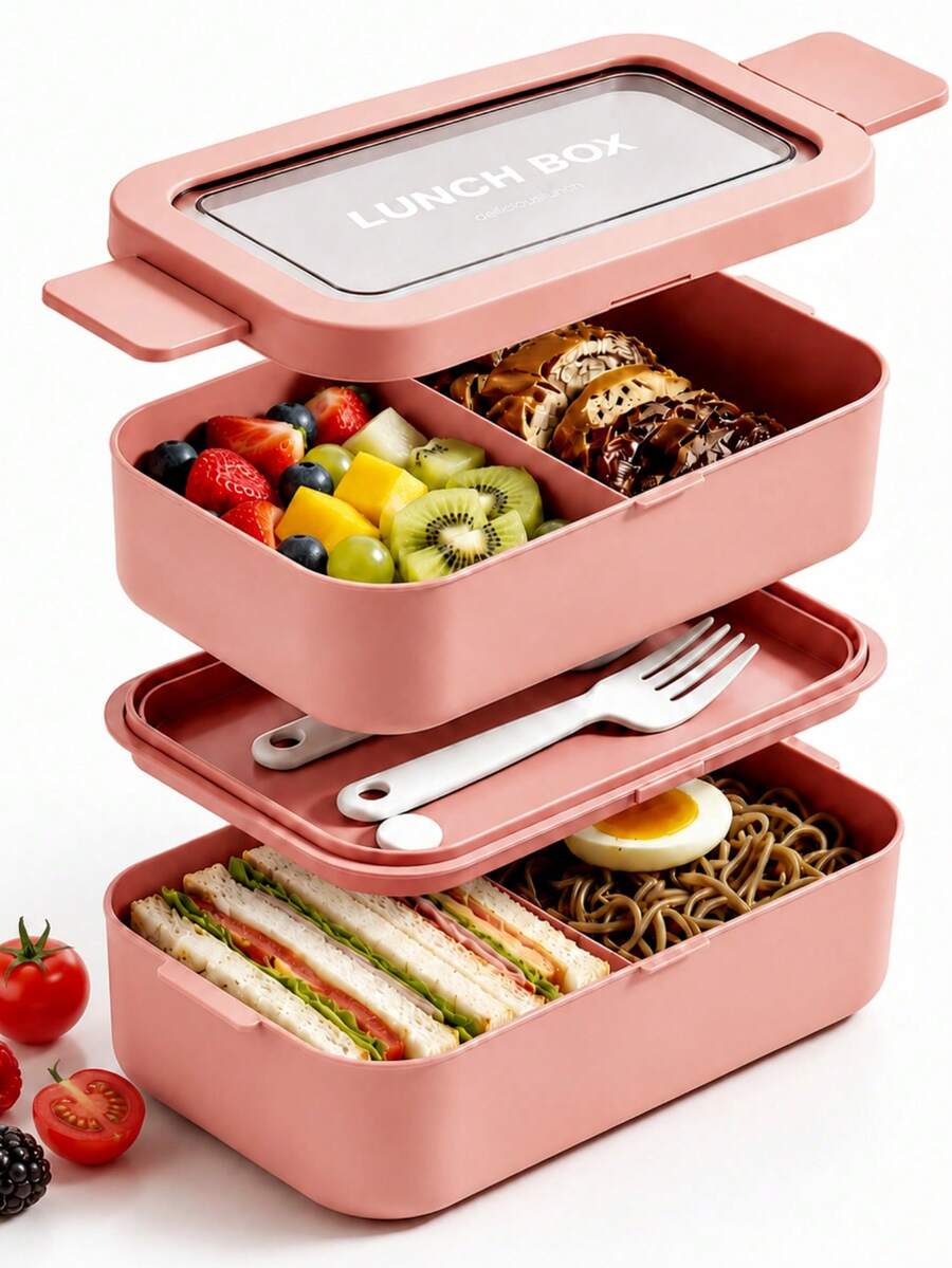 1pc Stackable Bento Box Adult Lunch Box | Suitable For Dining Out, Salad And Snack Storage, Premium Adult Lunch Box Set With Matching Components, Perfect For School, Office, Travel And Picnic, Back To School Essential