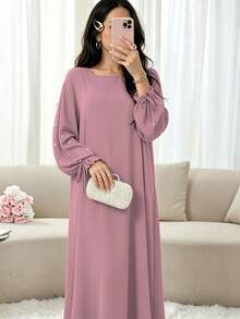 Elegant Double Layer Khimari Long Robe, Pearl Decorated Drawstring Sleeves, Loose Fit Modest Long Dress, Suitable For Middle Eastern Women - Multicolor - View 22