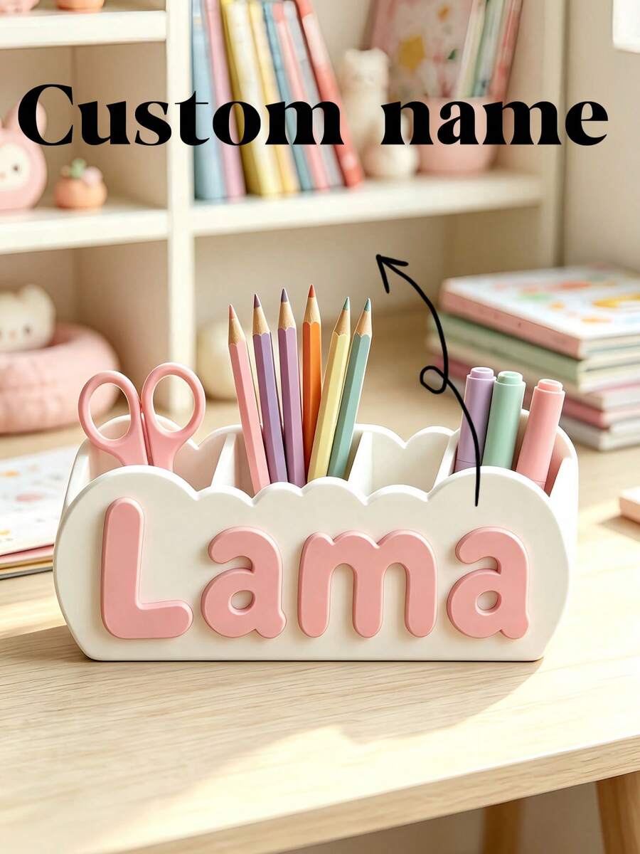Personalized Name Desk Organizer, 3D Printed Pencil Holder, Kids Room Decor - Multicolor - View 1