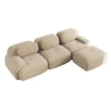 Modular Corner Sofa Without Assembly, Frameless Sofa, Ergonomic And Pet-Friendly, Made Of Corduroy Fabric With Extra-Wide Armrests, 32D Highly Elastic Padding For Living Room And Bedroom, Beige, 298 X 178 X 75 Cm - Beige - View 6