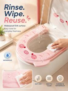 1pc Thickened Waterproof EVA Toilet Seat Cushion, Soft & Warm All Seasons, Anti-Pinch Design, Universal Bathroom Toilet Lid, With Handle, Easy To Remove And Wash, Cute Style, Suitable For Women - Multicolor - View 4