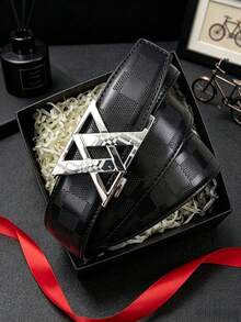 1pc 2026 New Fashion Men's Belt, Classic Letter Design, Premium Alloy Automatic Buckle, Paired With High-Quality PU Leather Strap, Lightweight Business Style, Perfect Gift Choice - Multicolor - View 4