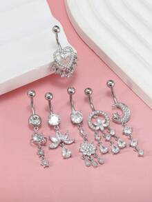 Belly Button Ring Dangle Hypoallergenic Stainless Steel Belly Rings For Women CZ Pearl Heart Butterfly Bow Flower Navel Piercing Jewelry Navel Ring - Butterfly - View 3