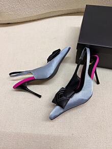 Sandal Hak Tinggi Stiletto Ujung Lancip Cantik Musim Semi 2026 untuk Wanita, Dekorasi Bunga Tanpa Punggung, Seksi & Elegan [Catatan: Bunga 3D Dibuat dengan Tangan, Bentuknya Mungkin Berbeda Secara Acak], Hadiah Hari Ibu - Baby Blue - View 10