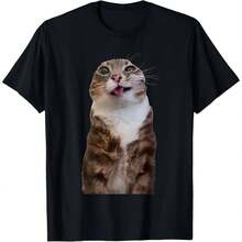 Humorvolles Rigby Katzen T-Shirt für Herren, langanhaltend, 180 g/m², mit Tabby Katzen Meme mit Rigbys Gesicht, braun und weißes Tabby Katzen Design - Form - Übersicht 1