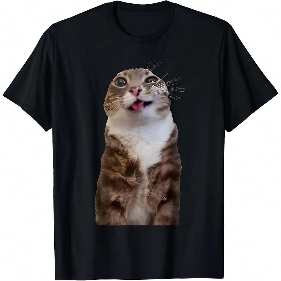 Humorvolles Rigby Katzen T-Shirt für Herren, langanhaltend, 180 g/m², mit Tabby Katzen Meme mit Rigbys Gesicht, braun und weißes Tabby Katzen Design - Form - Übersicht 1