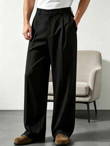 Men's Casual Long Pants, Button Waist, Summer - Black - View 2