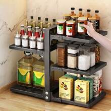 LIVINGANDHOME 2/3/4/5/7-Tiers Adjustable Kitchen Pot Rack Organizer,Pots And Pans Organiser Rack,Pot Pan Rack,Under Sink Storage Shelf Rack,Kitchen Storage Shelf Rack Organzier - Black - View 3