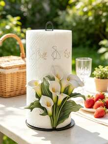 1pc Floral Tissue Box, Tulip And Calla Lily Design, Premium Decorative Tissue Box, No Drilling Required, Surface Mount, Reusable, Suitable For Kitchen, Bathroom And Party - Multicolor - View 6