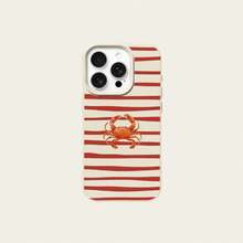 1pc TPU Material Fresh Red Striped Crab Pattern Phone Case Suitable For IPhone 17 Pro Max/17/16 Pro Max/15/13/12/11/ S20 FE/A15/S24/A55/ Note 11/Note 12/Note 13 Pro Full Coverage Anti-Drop Soft Shell Phone Protective Cover - White - View 5