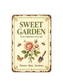 Papan Tanda Logam Vintage "Sweet Garden", Dekorasi Dinding Logam Retro dengan Gantungan Tali, Cocok untuk Pagar Halaman, Rumah Pertanian, dan Taman. - Papan Dekoratif Kaleng Antik Sweet Garden - View 8