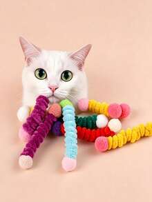 Random Color Durable Cat Interactive Toy - Indoor Elastic Toy, No Battery Required, Made Of Durable Polyester Fiber Material, Suitable For Kittens And Adult Cats; Soft And Skin-Friendly Design, Can Stimulate Hunting Instincts And Play Interest; Realistic Hunting Toy, Energetic Cat Toy, Plush Ball Toy, Indoor Cat Toy. - Multicolor - View 2