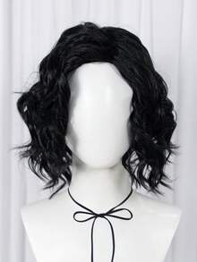 Men Layered Black Medium Wavy Synthetic BOB Wig, Natural Loose Curly Shoulder Length Costume Wig For Halloween, Cosplay, Themed Party & Fancy Dress Outfit - Multicolor - View 3