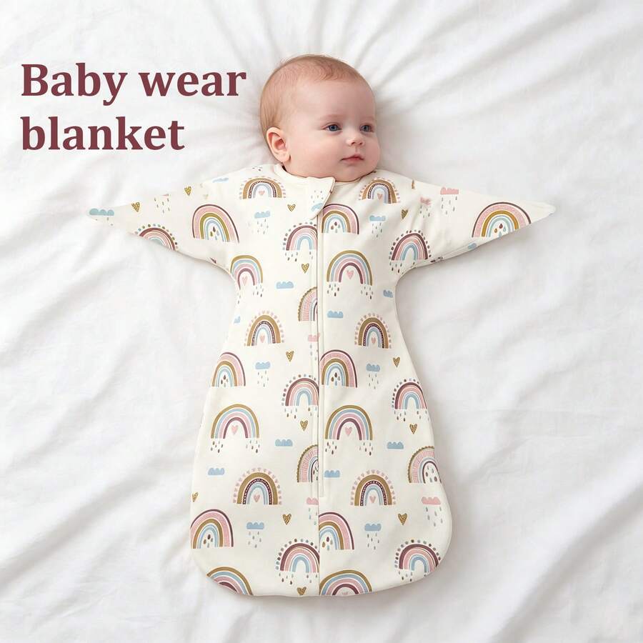 Infant Swaddle Sleeping Bag, Newborn Long Sleeve Anti-Kick Swaddle, Double Zipper Baby Printed Sleep Sack, All-Season Infant Home Swaddle, Fresh Rainbow Swan Cloud Star Multiple Patterns, Suitable For Full Month Gift, Baby Shower Gift, Baptism Gift, Christmas Newborn Gift, Soft Fabric Convenient For Nighttime Diaper Changes - Multicolor - View 1