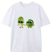 Women's T-Shirt With Round Neck And Creative Cat And Cabbage Print, Cotton, Fashionable, Short-Sleeved. - 款式 - 查看 1