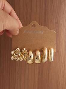 6-18pcs Gold Women's Earring Set, With Flower, C-Shape, Striped Teardrop And More, Fashion Party, Travel Vacation, Gift Engagement, Suitable For Various Occasions, (Made Of Hypoallergenic Non-Fading CCB Material) - Gold - View 7