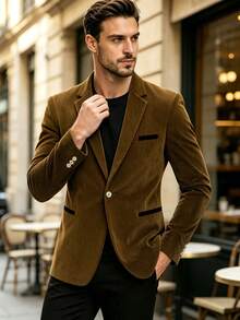 Men's Vintage Corduroy Blazer, Slim Fit Design, Comfortable And Confident Wear, Suitable For Formal Occasions, Business Meetings And Gatherings - Brown - View 1