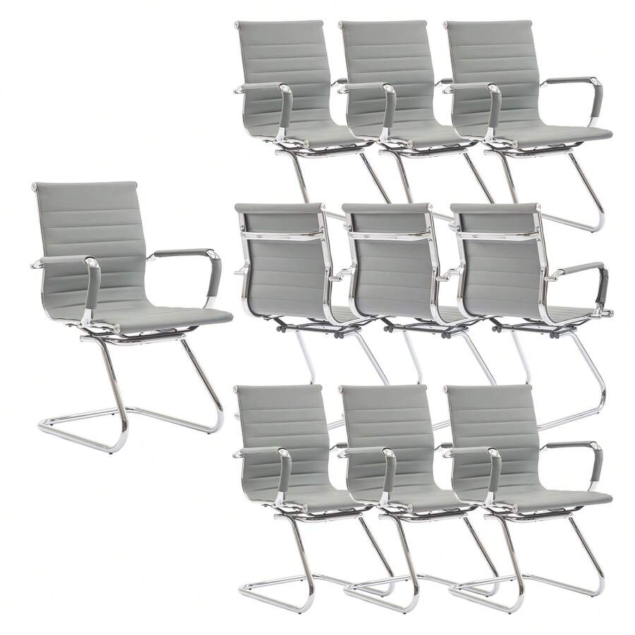 WAHSON OFFICE CHAIRS 10PCS PU Leather Office Chair Metal Frame Conference Chair For Meeting Room/Reception Area - 灰色十把 - 查看 1