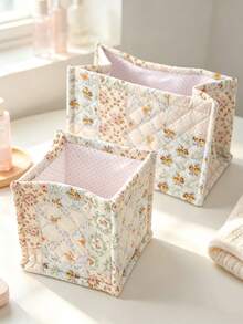 1pc Beautiful Quilted Desktop Storage Basket, Desktop Clutter Organizer, Lipstick Makeup Brush Skincare Product Storage Basket, Desktop Decor, Makeup Organizer Box, Used For Organizing Makeup Brushes And Skincare Products - Multicolor - View 7