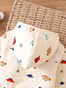Baby Boy Cute Dinosaur Print Fleece Jacket, Comfortable Warm Casual Outdoor Playwear - Apricot - View 3