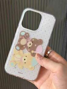 1pc Ins Brown Bear IMD Full Coverage Shockproof TPU Phone Case Compatible With IPhone 17 16 15 14 13 12 11 - Multicolor - View 3
