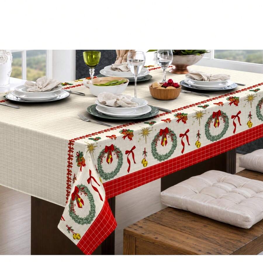 Rustic Linen Oxford Luxury Tablecloth 4/6/8 Seater Various Prints - 聖誕花環 - 查看 1