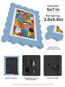 1pc Scallop Picture Frame Available In Multi Color/Size With White Mat, Wave Edge Photo Frame For Children's Gift, 11x14/8x10/6x8/5x7/4x6 Inch, Blue/Red/Yellow/Green/Black/White - Scalloped Picture Frame - View 29