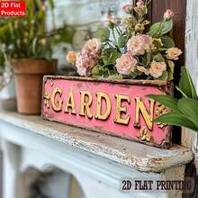 1pc 2D Flat Vintage Pink "Garden" Iron Wall Hanging Sign - Country Style Home Decor, Suitable For Entryway Or Living Room, Pre-Drilled Holes As Shown In Size Chart - Multicolor - View 6