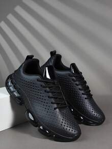 Men's Fashionable Sneakers Shoes, Comfortable Non-Slip Casual Lace-Up Thick Sole Sneakers, Suitable For Outdoor Activities,Trainers - Black - View 4