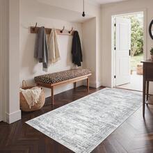 Alfombra de pasillo antideslizante para dormitorio, alfombra lavable con reverso de goma - Alfombra suave de pelo corto para cocina, lavandería, baño (61 x 244 cm, beige/marfil) - Gris Claro - Ver 6