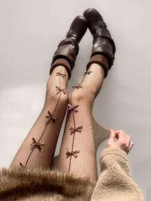 1 Pair Women's Sexy Cross Fishnet Pantyhose - Brown - View 3