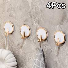 1Pc/4/8Pcs Gold Rim Round No-Drill Adhesive Hooks, Colorful Wall Hooks, Bathroom Towel Hooks, Key Hooks, Strong Traceless Adhesive Hooks - Multicolor - View 24