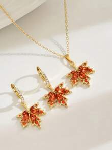 3 Styles Fashionable High-End Maple Leaf Necklace & Earrings Set For Women, Suitable For Formal Occasions, Celebrations And Daily Wear, Ideal Gift For Friends - Multicolor - View 2