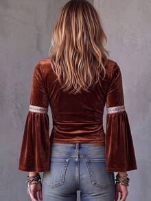 Women's Elegant Fashion Short Long Sleeve Solid Color Casual Commute Daily Halloween Christmas Outfit Top - Rust Brown - View 5