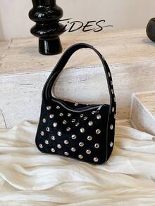 1PC New Women's Vintage Rivet Underarm Bag, Shoulder Small Bag, Durable Suede Zipper Closure Portable Baguette Bag, Street Style Hot Girl Daily Commute Handbag, Suitable For Daily Outings, Shopping, Dating And Other Occasions - Multi-color - View 5